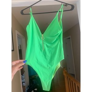 Neon Green thong One piece bathing suit
